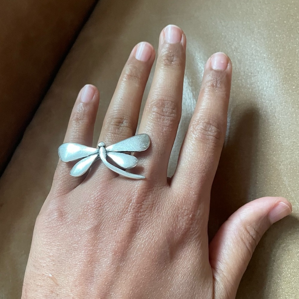 Dragonfly Ring Brass Silver Adjustable Nature Boh… - image 2